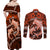 Polynesian Shark Valentine Day Couples Matching Off Shoulder Maxi Dress and Long Sleeve Button Shirt Hibiscus and Tribal Tattoo Orange Style LT03 - Polynesian Pride