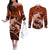 Polynesian Shark Valentine Day Couples Matching Off The Shoulder Long Sleeve Dress and Long Sleeve Button Shirt Hibiscus and Tribal Tattoo Orange Style LT03 Orange - Polynesian Pride