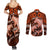 Polynesian Shark Valentine Day Couples Matching Summer Maxi Dress and Long Sleeve Button Shirt Hibiscus and Tribal Tattoo Orange Style LT03 - Polynesian Pride