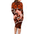 Polynesian Shark Valentine Day Family Matching Long Sleeve Bodycon Dress and Hawaiian Shirt Hibiscus and Tribal Tattoo Orange Style LT03 - Polynesian Pride