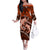 Polynesian Shark Valentine Day Family Matching Off Shoulder Long Sleeve Dress and Hawaiian Shirt Hibiscus and Tribal Tattoo Orange Style LT03 Mom's Dress Orange - Polynesian Pride