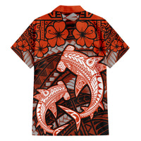 Polynesian Shark Valentine Day Family Matching Puletasi and Hawaiian Shirt Hibiscus and Tribal Tattoo Orange Style LT03 - Polynesian Pride