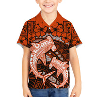 Polynesian Shark Valentine Day Hawaiian Shirt Hibiscus and Tribal Tattoo Orange Style LT03 - Polynesian Pride