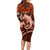 Polynesian Shark Valentine Day Long Sleeve Bodycon Dress Hibiscus and Tribal Tattoo Orange Style LT03 - Polynesian Pride