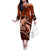 Polynesian Shark Valentine Day Off The Shoulder Long Sleeve Dress Hibiscus and Tribal Tattoo Orange Style LT03 Women Orange - Polynesian Pride