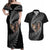 New Zealand Valentine Day Couples Matching Off Shoulder Maxi Dress and Hawaiian Shirt Aotearoa Warrior and Woman Love Heart Maori Pattern LT03 Black - Polynesian Pride