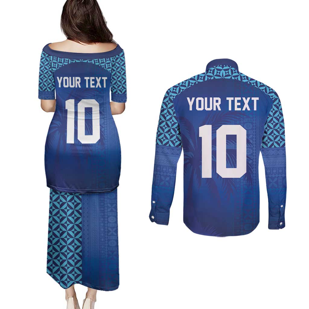 Custom Fiji Football-Towards World Cup 2026 Couples Matching Puletasi and Long Sleeve Button Shirt