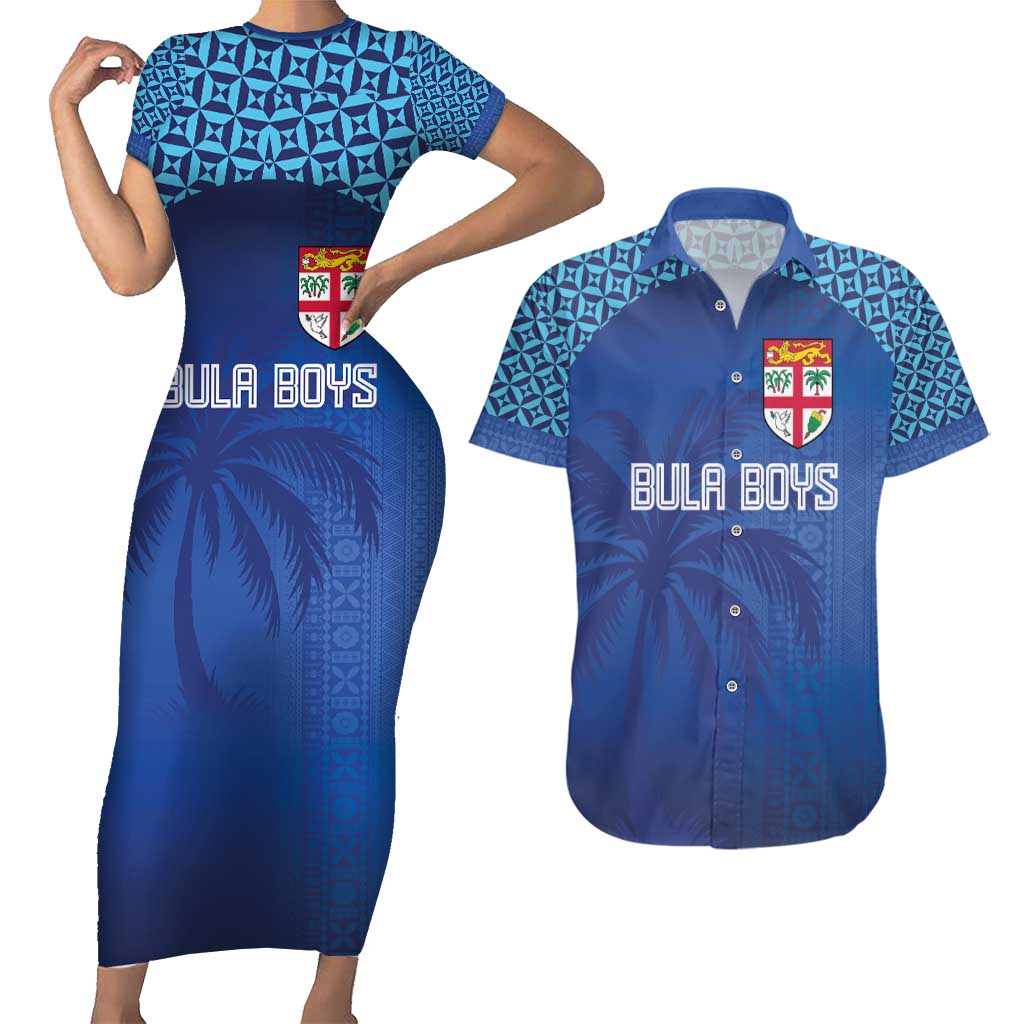 Custom Fiji Football-Towards World Cup 2026 Couples Matching Short Sleeve Bodycon Dress and Hawaiian Shirt