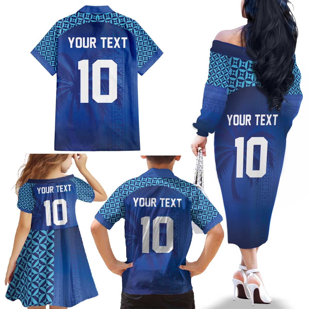 Custom Fiji Football-Towards World Cup 2026 Family Matching Off The Shoulder Long Sleeve Dress and Hawaiian Shirt