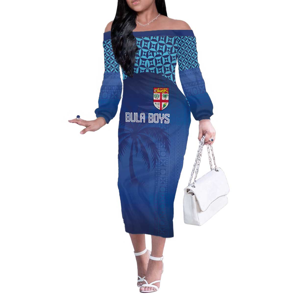 Custom Fiji Football-Towards World Cup 2026 Family Matching Off The Shoulder Long Sleeve Dress and Hawaiian Shirt