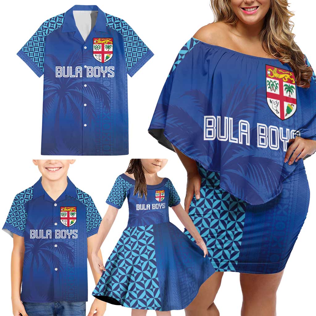 Custom Fiji Football-Towards World Cup 2026 Family Matching Off Shoulder Short Dress and Hawaiian Shirt