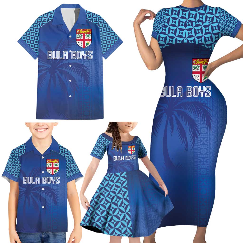 Custom Fiji Football-Towards World Cup 2026 Family Matching Short Sleeve Bodycon Dress and Hawaiian Shirt