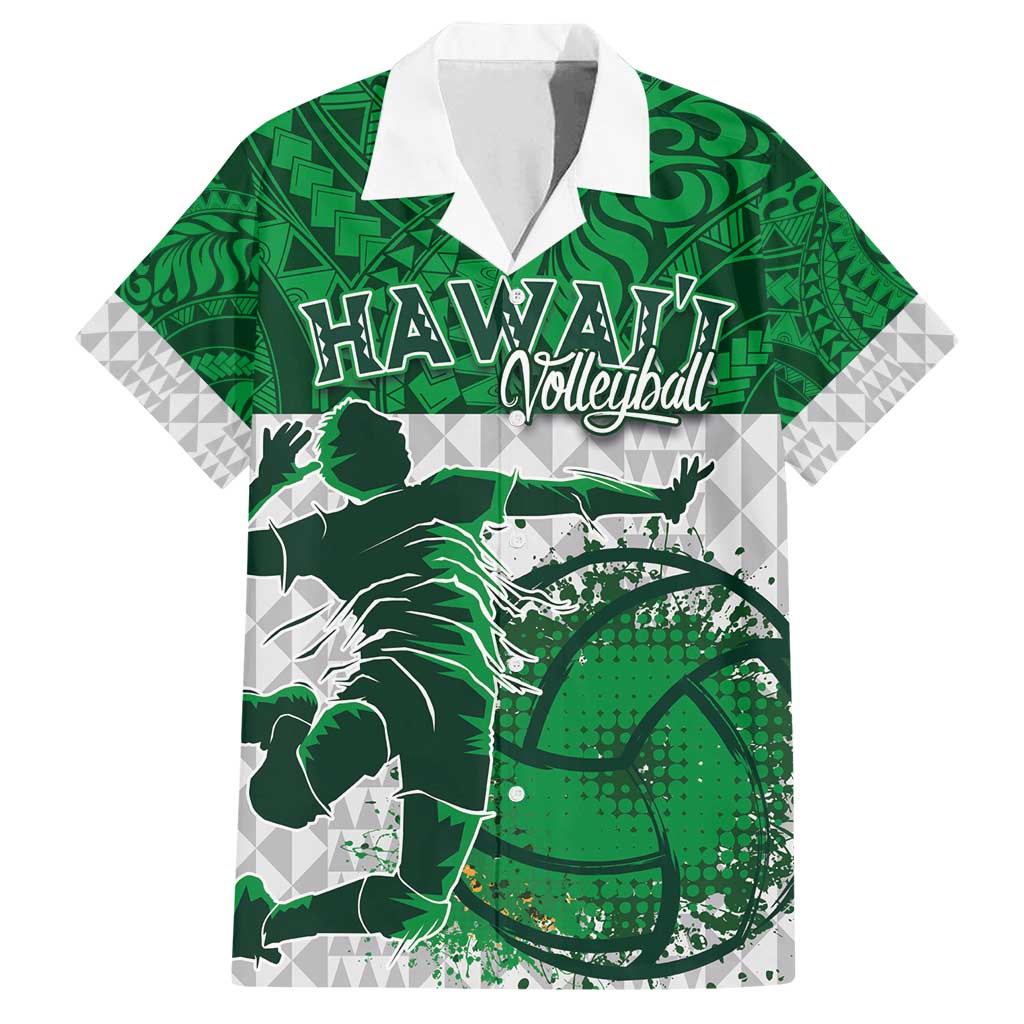 Custom Hawaii Volleyball-Kakau Motif Green Color Family Matching Puletasi and Hawaiian Shirt