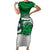 Custom Hawaii Volleyball-Kakau Motif Green Color Family Matching Short Sleeve Bodycon Dress and Hawaiian Shirt