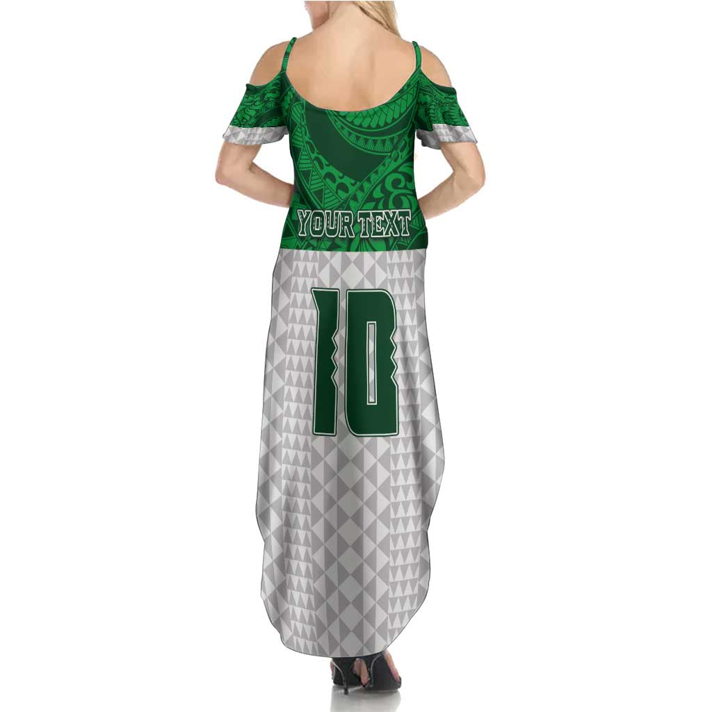Custom Hawaii Volleyball-Kakau Motif Green Color Family Matching Summer Maxi Dress and Hawaiian Shirt