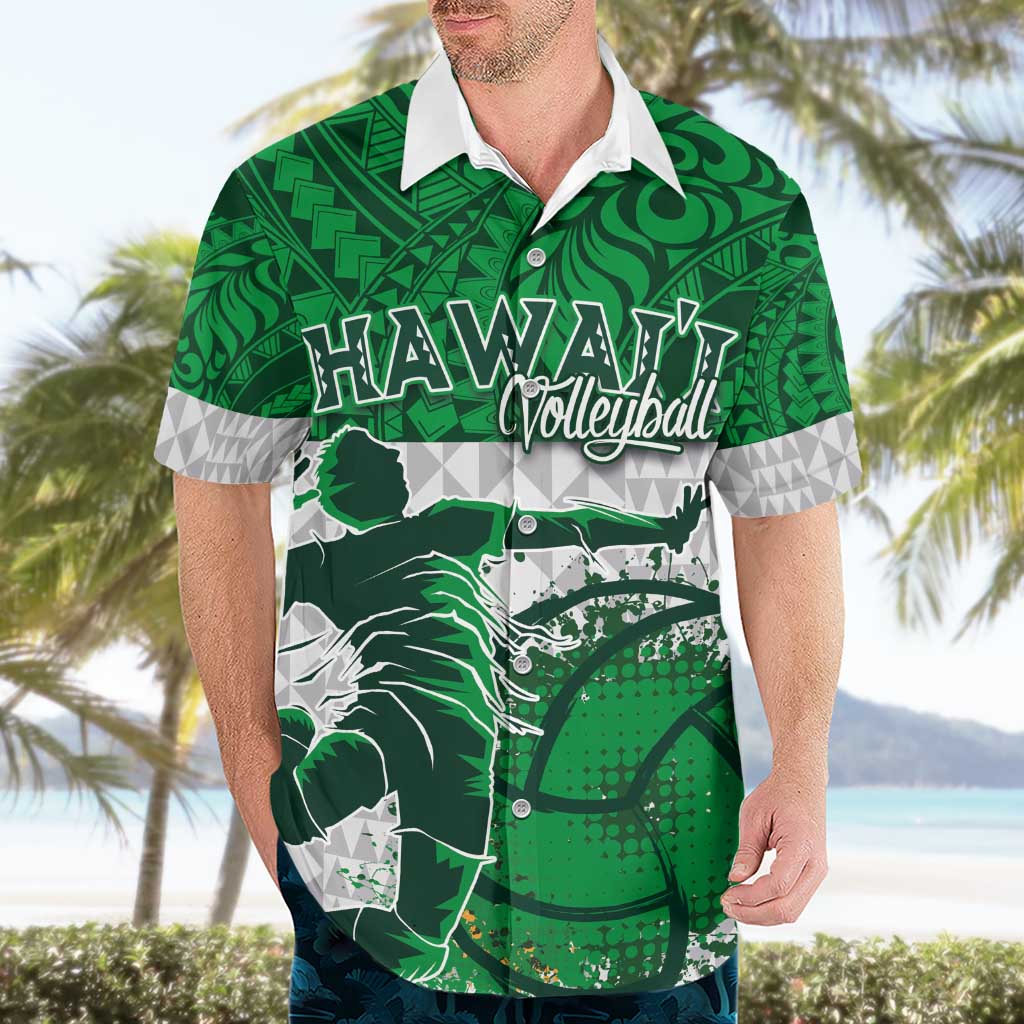 Custom Hawaii Volleyball-Kakau Motif Green Color Hawaiian Shirt