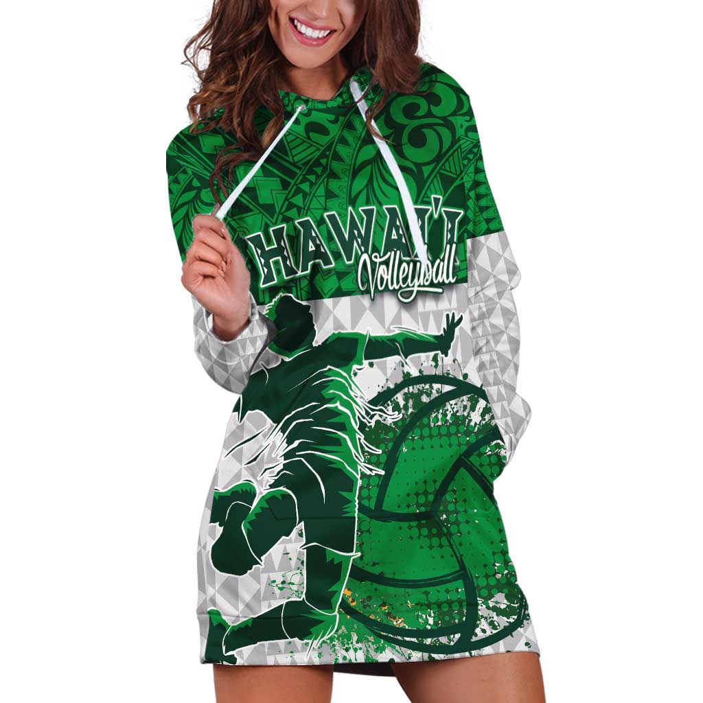 Custom Hawaii Volleyball-Kakau Motif Green Color Hoodie Dress