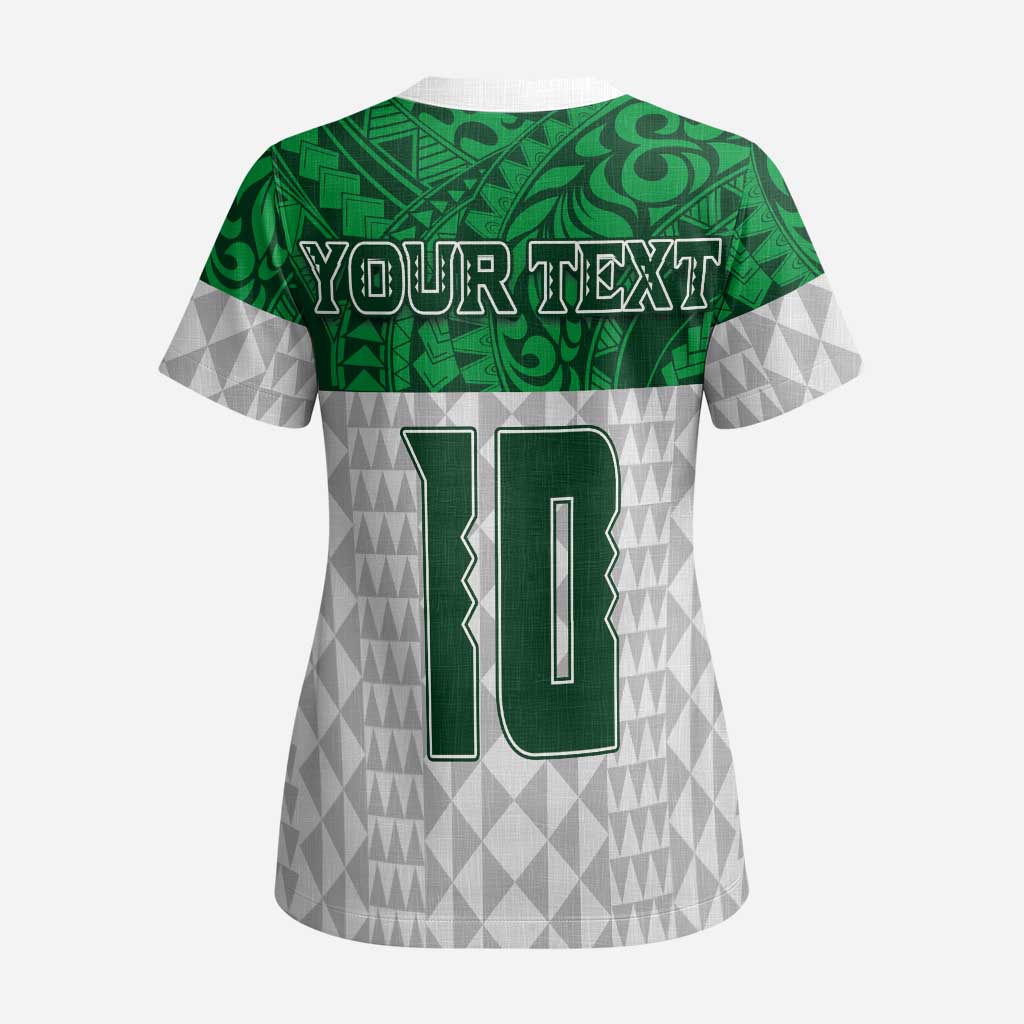 Custom Hawaii Volleyball-Kakau Motif Green Color Scrub Top - Polynesian Pride