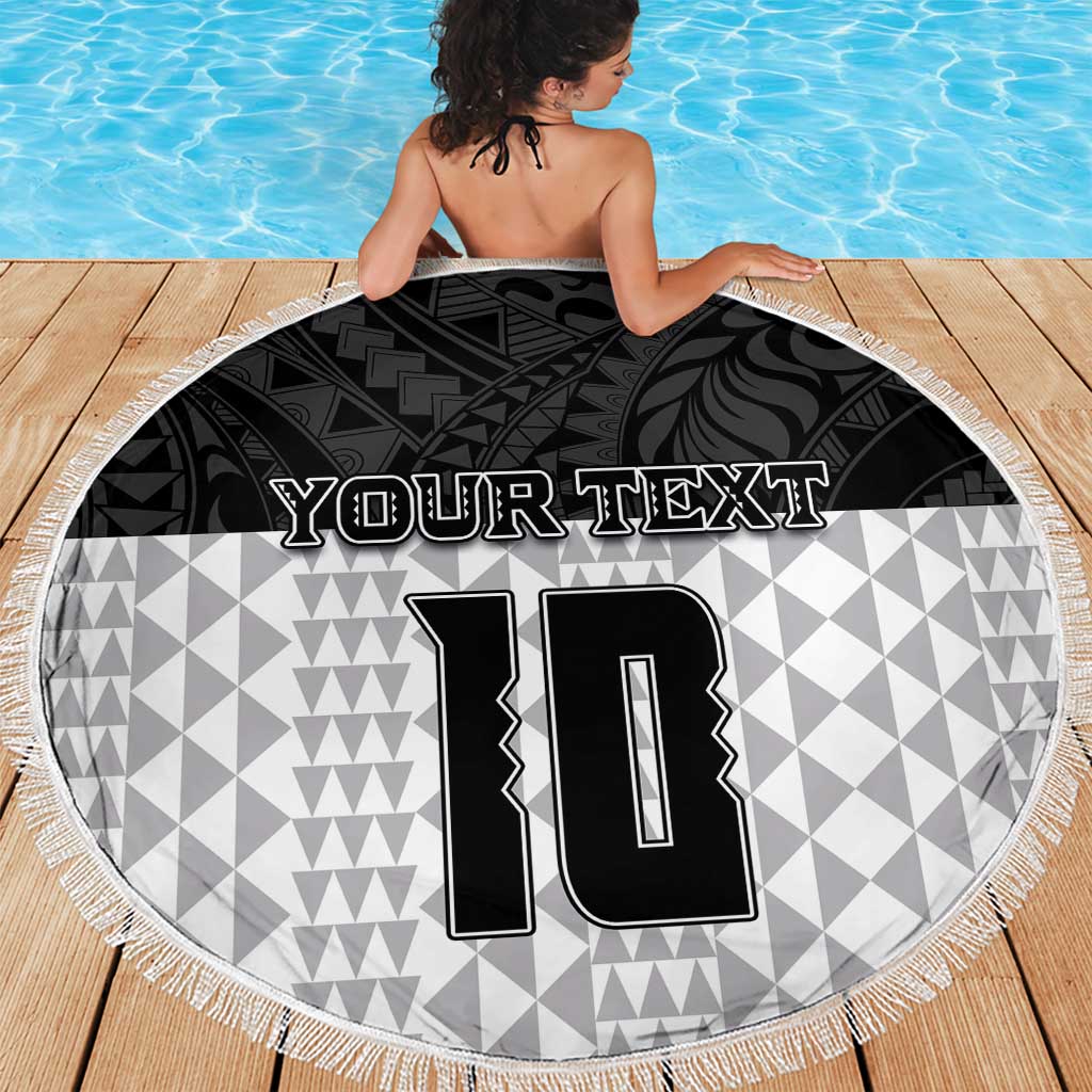 Custom Hawaii Volleyball-Kakau Motif Grayscale Color Beach Blanket