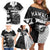 Custom Hawaii Volleyball-Kakau Motif Grayscale Color Family Matching Off Shoulder Short Dress and Hawaiian Shirt