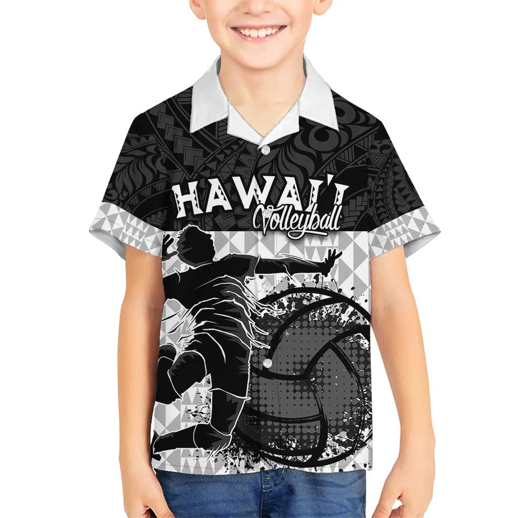 Custom Hawaii Volleyball-Kakau Motif Grayscale Color Family Matching Puletasi and Hawaiian Shirt