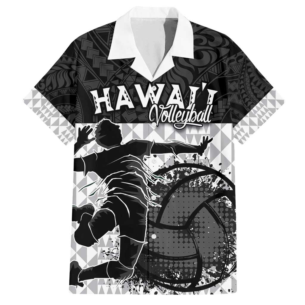 Custom Hawaii Volleyball-Kakau Motif Grayscale Color Family Matching Tank Maxi Dress and Hawaiian Shirt