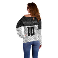 Custom Hawaii Volleyball-Kakau Motif Grayscale Color Off Shoulder Sweater
