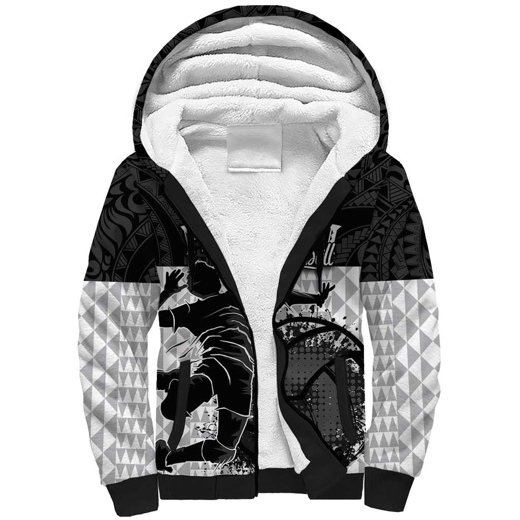 Custom Hawaii Volleyball-Kakau Motif Grayscale Color Sherpa Hoodie