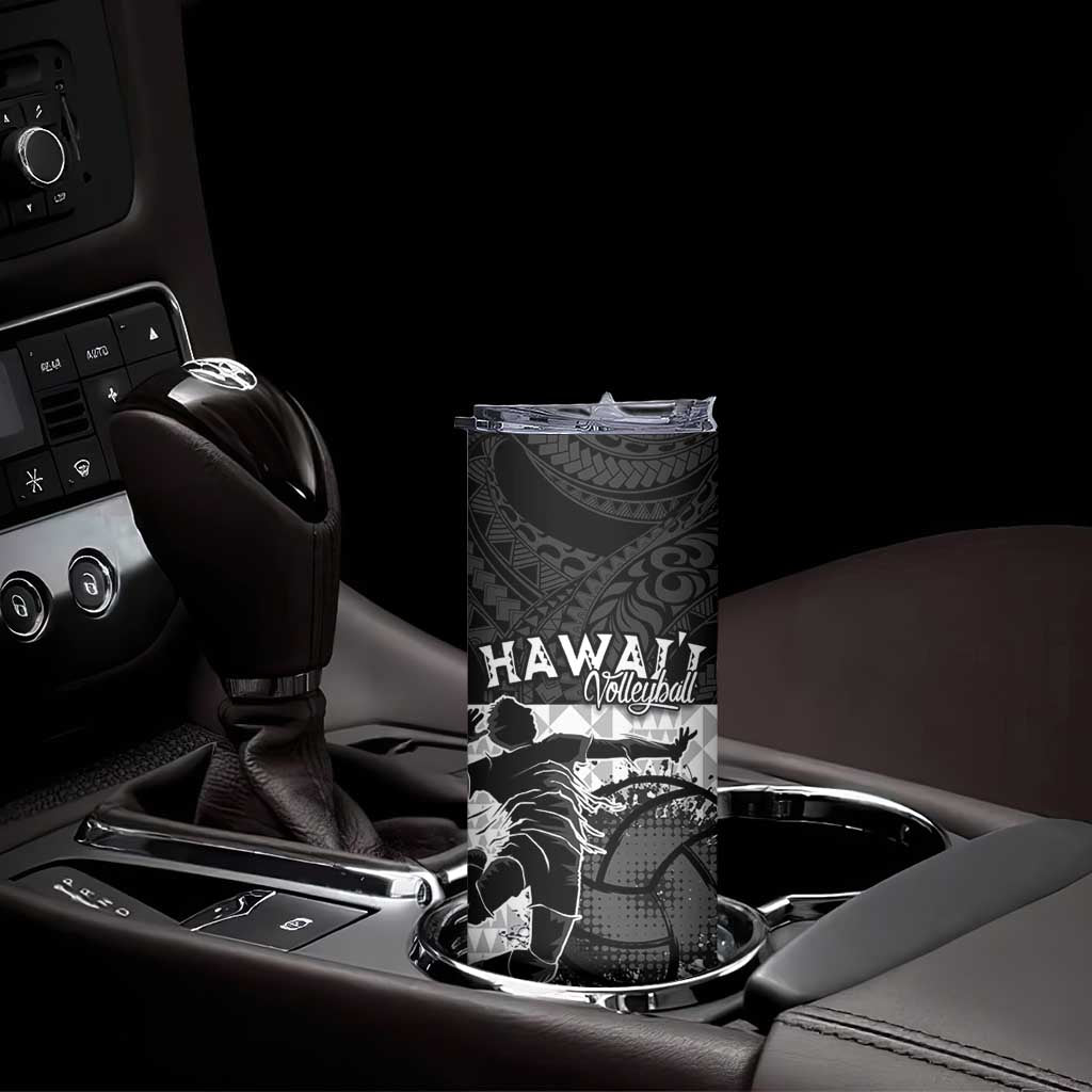 Custom Hawaii Volleyball-Kakau Motif Grayscale Color Skinny Tumbler