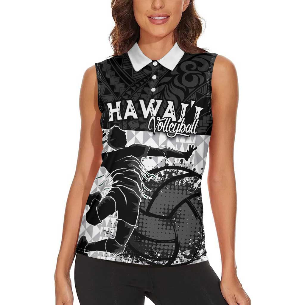 Custom Hawaii Volleyball-Kakau Motif Grayscale Color Women Sleeveless Polo Shirt