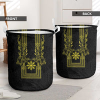 Philippines Barong Style Laundry Basket with Polynesian Art and Leaf Motif Black-Gold Color LT03 - Polynesian Pride