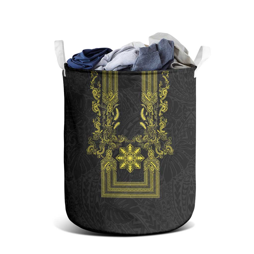 Philippines Barong Style Laundry Basket with Polynesian Art and Leaf Motif Black-Gold Color LT03 - Polynesian Pride