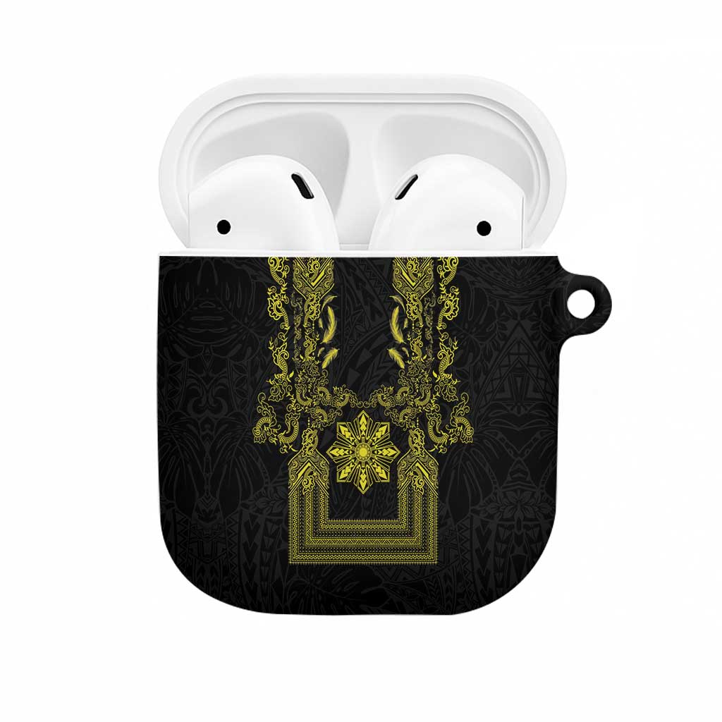 Philippines Barong Style AirPods Case with Polynesian Art and Leaf Motif Black-Gold Color LT03 Black - Polynesian Pride