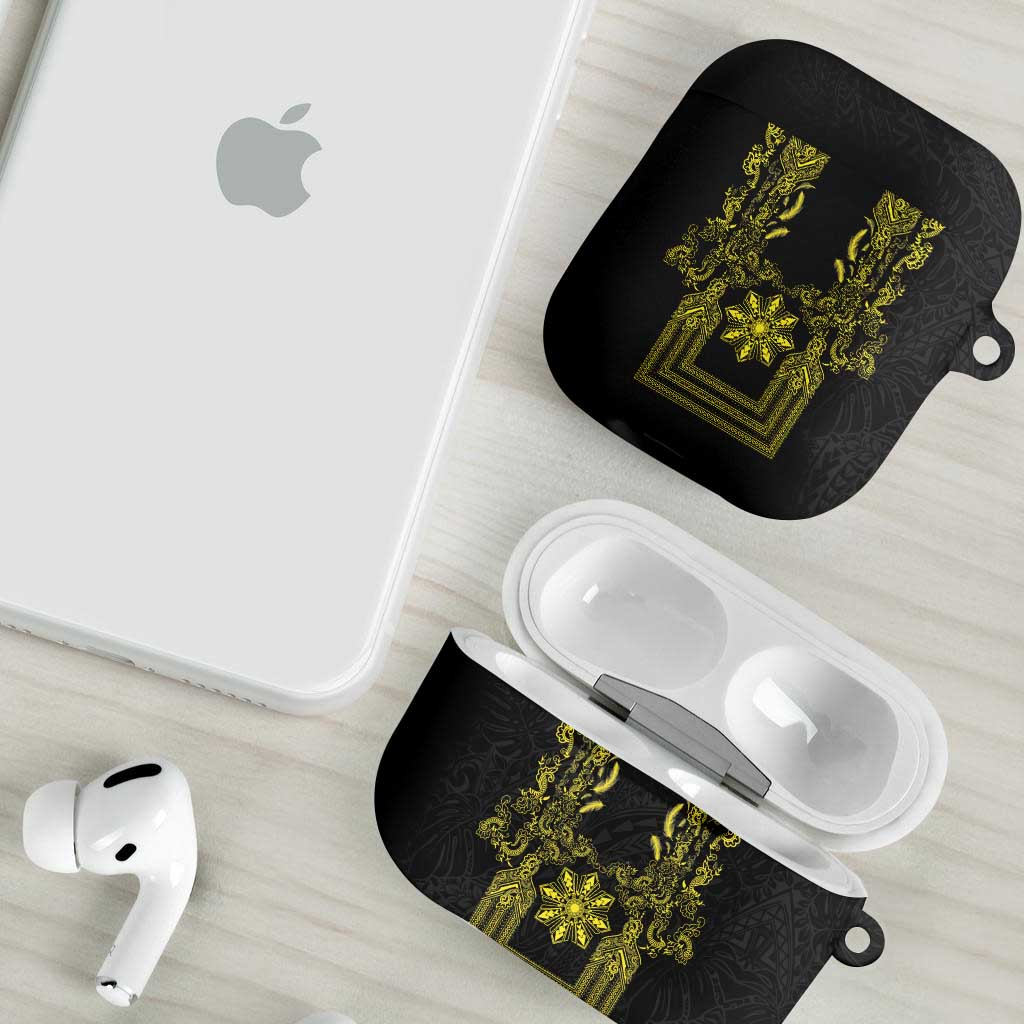 Philippines Barong Style AirPods Case with Polynesian Art and Leaf Motif Black-Gold Color LT03 - Polynesian Pride