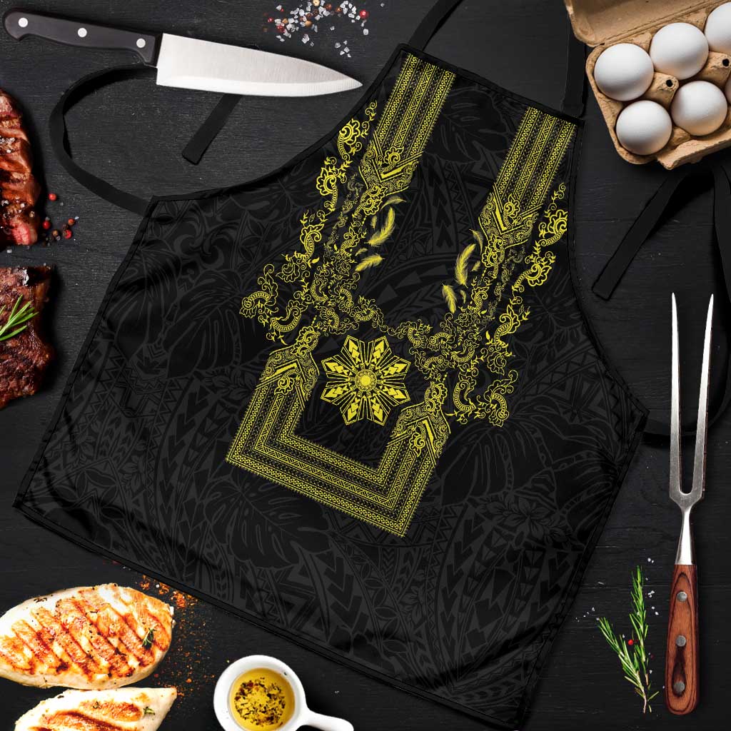 Philippines Barong Style Apron with Polynesian Art and Leaf Motif Black-Gold Color LT03 Black - Polynesian Pride