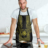Philippines Barong Style Apron with Polynesian Art and Leaf Motif Black-Gold Color LT03 - Polynesian Pride