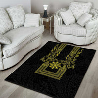 Philippines Barong Style Area Rug with Polynesian Art and Leaf Motif Black-Gold Color LT03 - Polynesian Pride