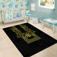 Philippines Barong Style Area Rug with Polynesian Art and Leaf Motif Black-Gold Color LT03 - Polynesian Pride