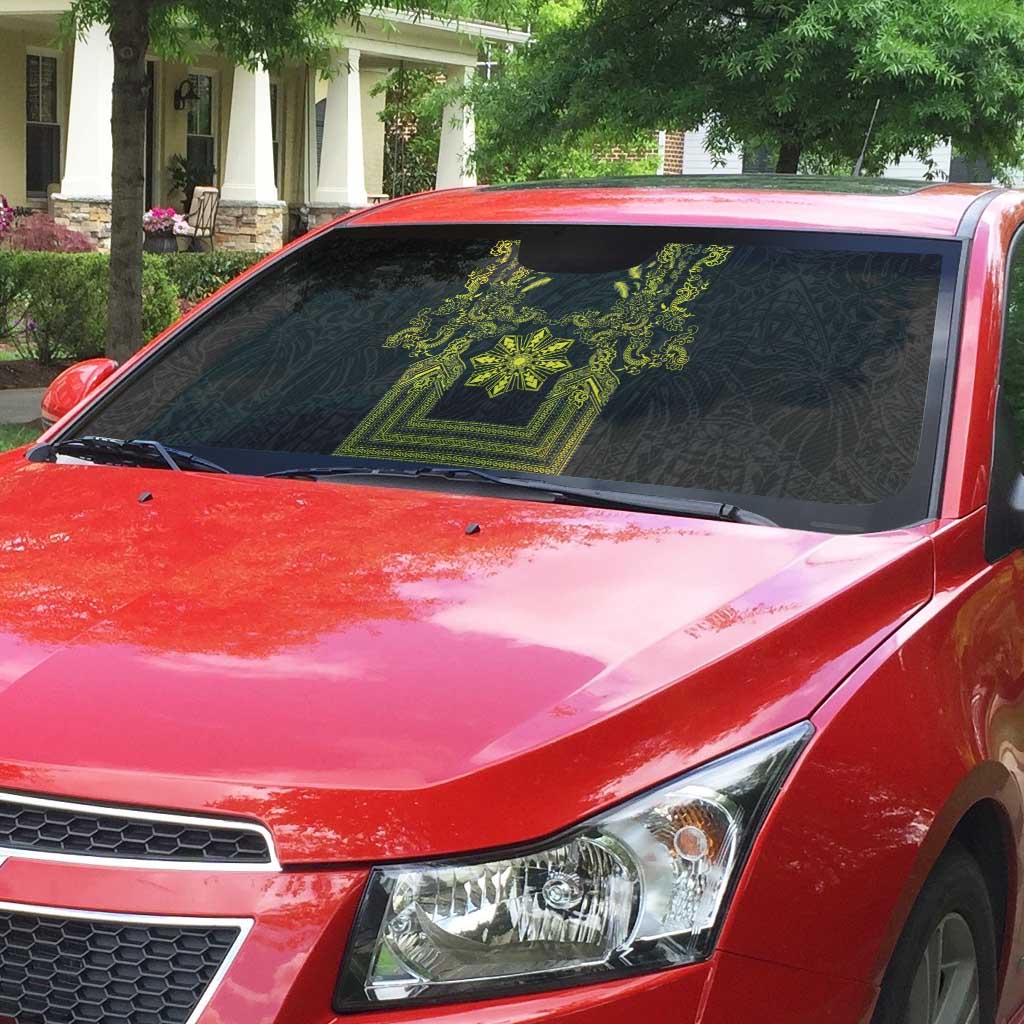 Philippines Barong Style Auto Sun Shade with Polynesian Art and Leaf Motif Black-Gold Color LT03 - Polynesian Pride