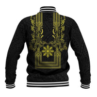 Philippines Barong Style Baseball Jacket with Polynesian Art and Leaf Motif Black-Gold Color LT03 - Polynesian Pride