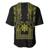 Philippines Barong Style Baseball Jersey with Polynesian Art and Leaf Motif Black-Gold Color LT03 - Polynesian Pride