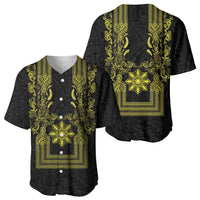 Philippines Barong Style Baseball Jersey with Polynesian Art and Leaf Motif Black-Gold Color LT03 - Polynesian Pride