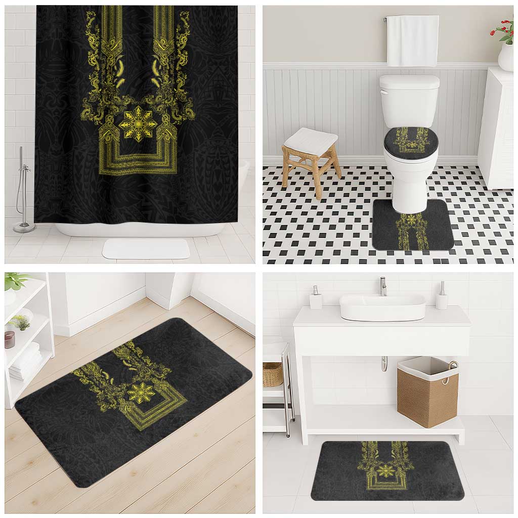 Philippines Barong Style Bathroom Set with Polynesian Art and Leaf Motif Black-Gold Color LT03 - Polynesian Pride