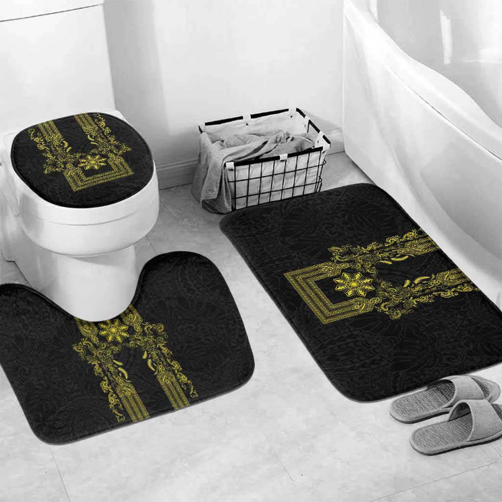 Philippines Barong Style Bathroom Set with Polynesian Art and Leaf Motif Black-Gold Color LT03 Mat Set Only (3 pcs) One Size Black - Polynesian Pride