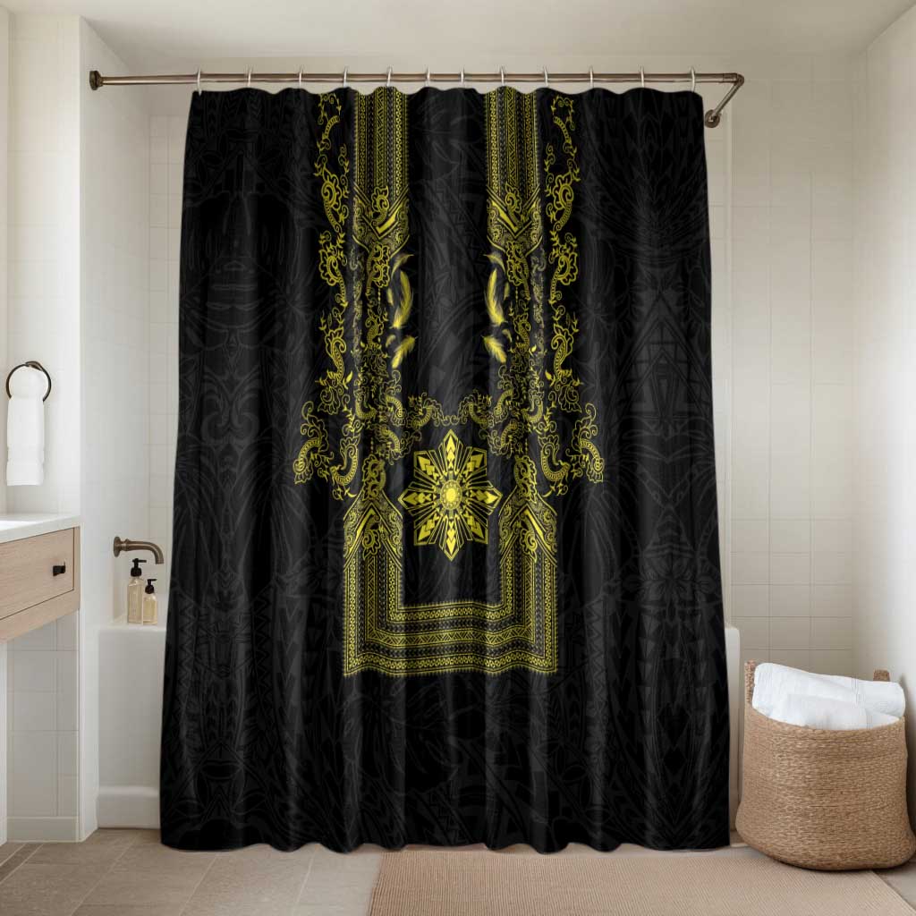 Philippines Barong Style Bathroom Set with Polynesian Art and Leaf Motif Black-Gold Color LT03 Shower Curtain Only Black - Polynesian Pride