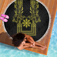 Philippines Barong Style Beach Blanket with Polynesian Art and Leaf Motif Black-Gold Color