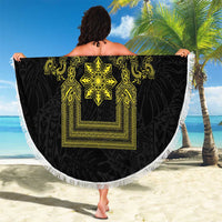 Philippines Barong Style Beach Blanket with Polynesian Art and Leaf Motif Black-Gold Color