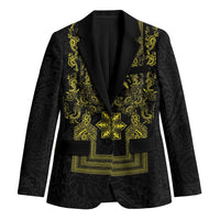 Philippines Barong Style Blazer with Polynesian Art and Leaf Motif Black-Gold Color LT03 Unisex Black - Polynesian Pride