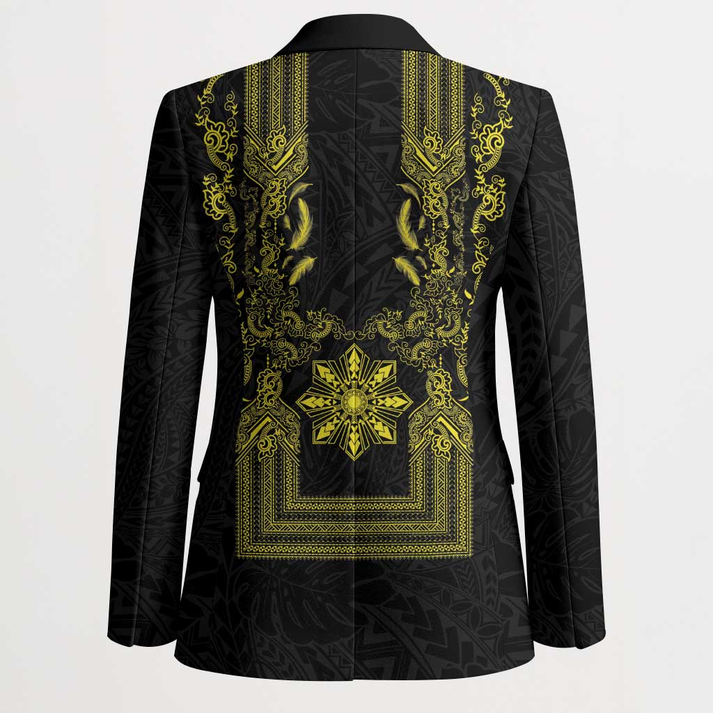 Philippines Barong Style Blazer with Polynesian Art and Leaf Motif Black-Gold Color LT03 - Polynesian Pride