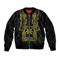 Philippines Barong Style Bomber Jacket with Polynesian Art and Leaf Motif Black-Gold Color LT03 Unisex Black - Polynesian Pride